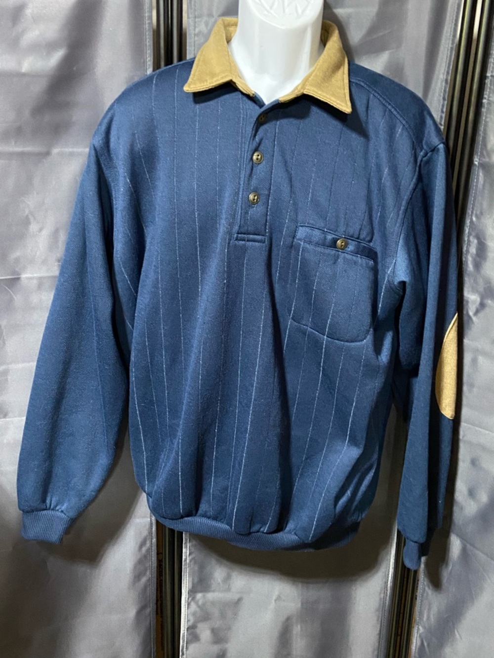 90's Y2K Long Sleeve blue pinstripe elbow patches Sweatshirt Scandia Woods XL